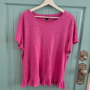 J. Crew Fuchsia Ruffle Hem Short Sleeve Top